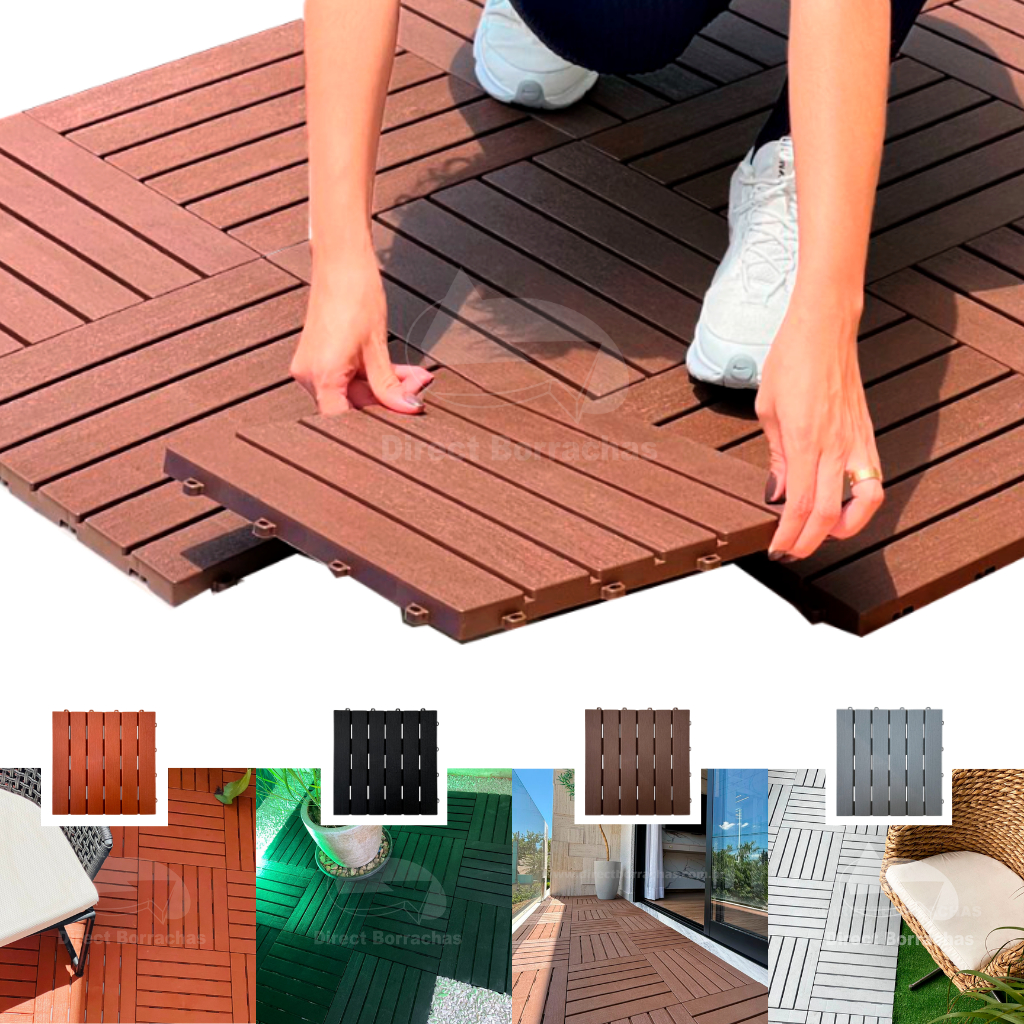 Deck Modular Plástico Textura Madeira Antiderrapante Kit 45 Deck Modular Plástico 33X33