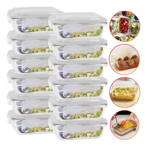 Conjunto 12 Potes 640Ml Vidro Hermético 4 Travas
