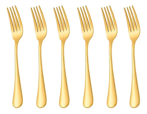 Garfo De Sobremesa Dourado Ouro Talher Inox Buffet Jogo 6Un
