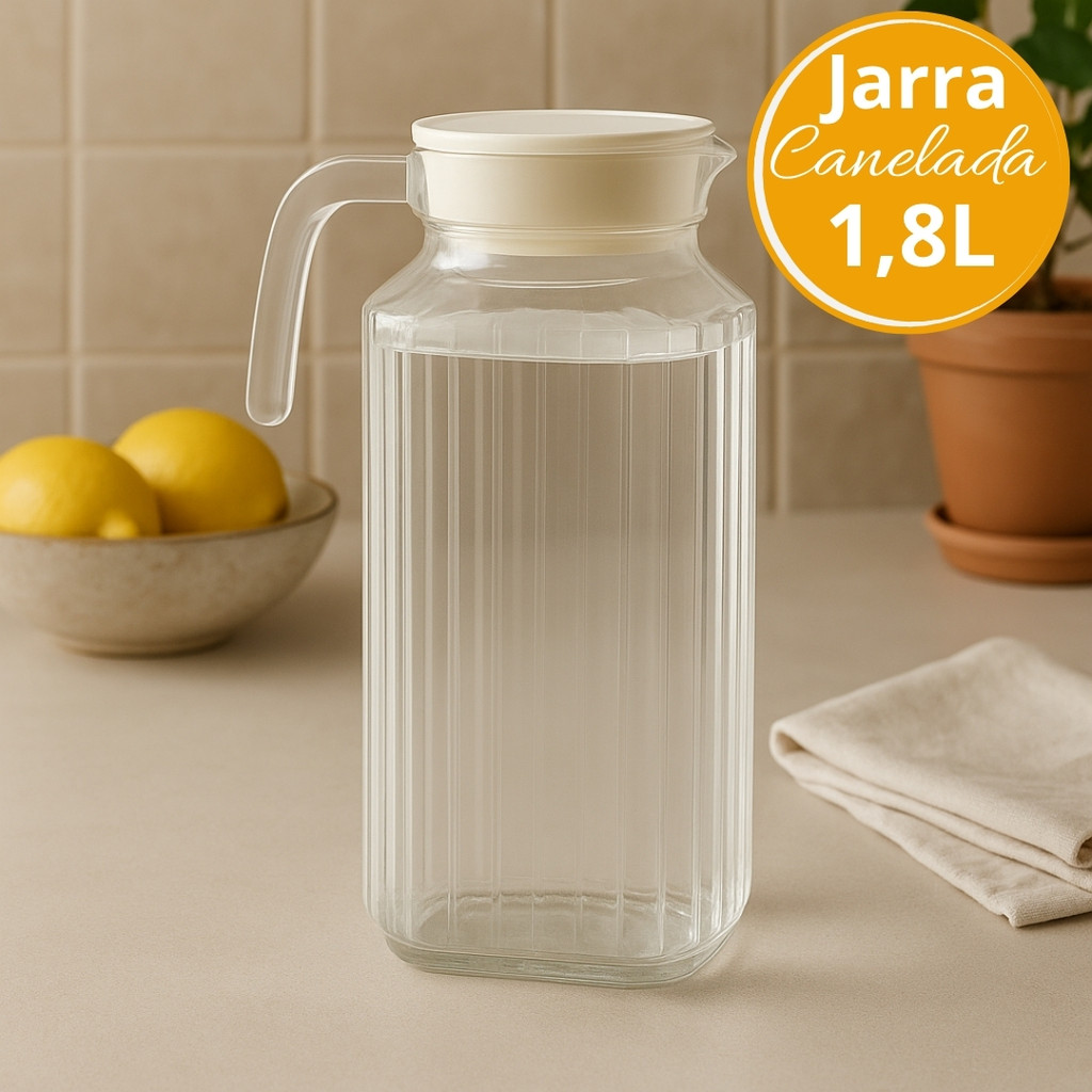 Jarra De Vidro Canelada 1,8L Com Tampa Plástica
