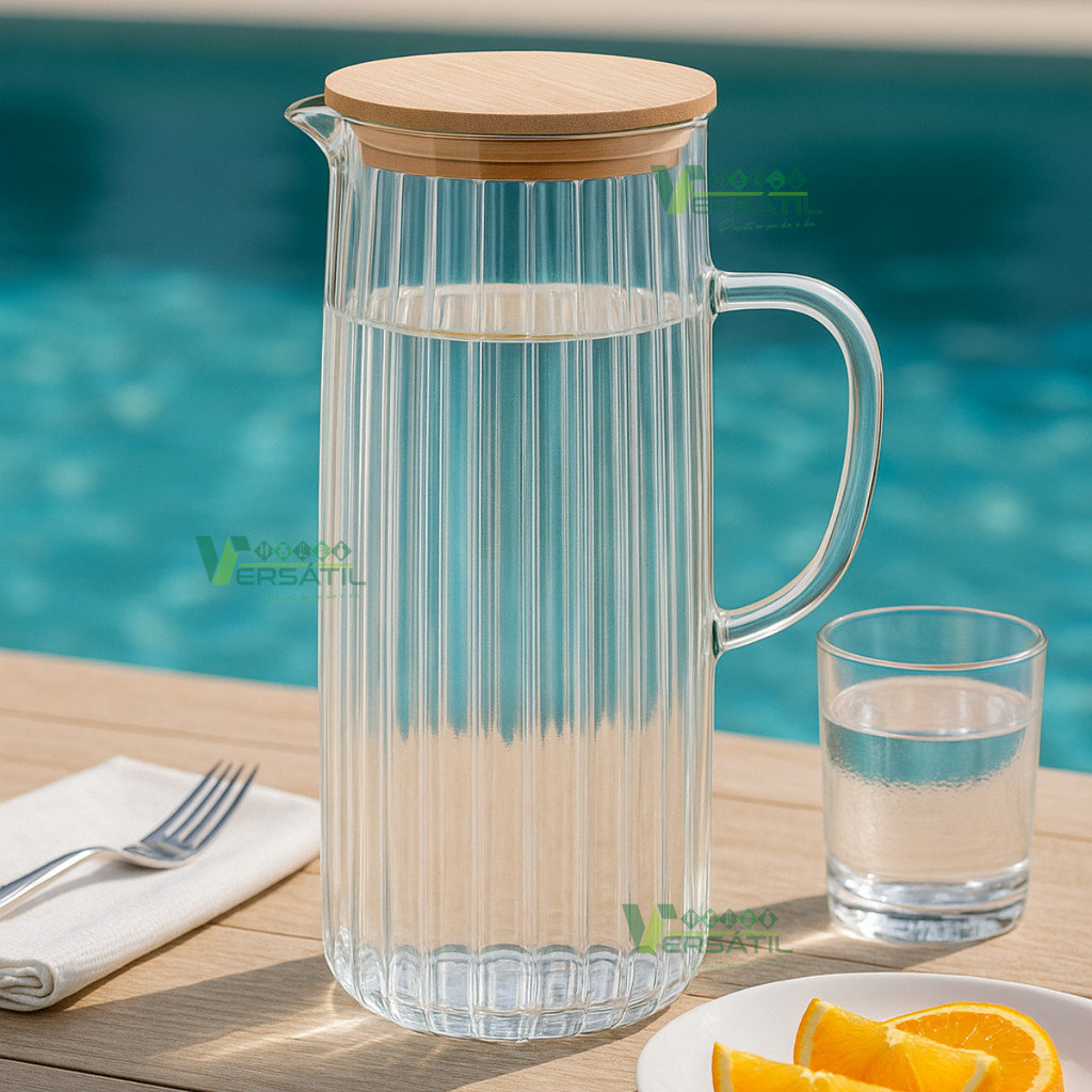 Jarra De Vidro Com Tampa De Bambu E Alça 1,1L