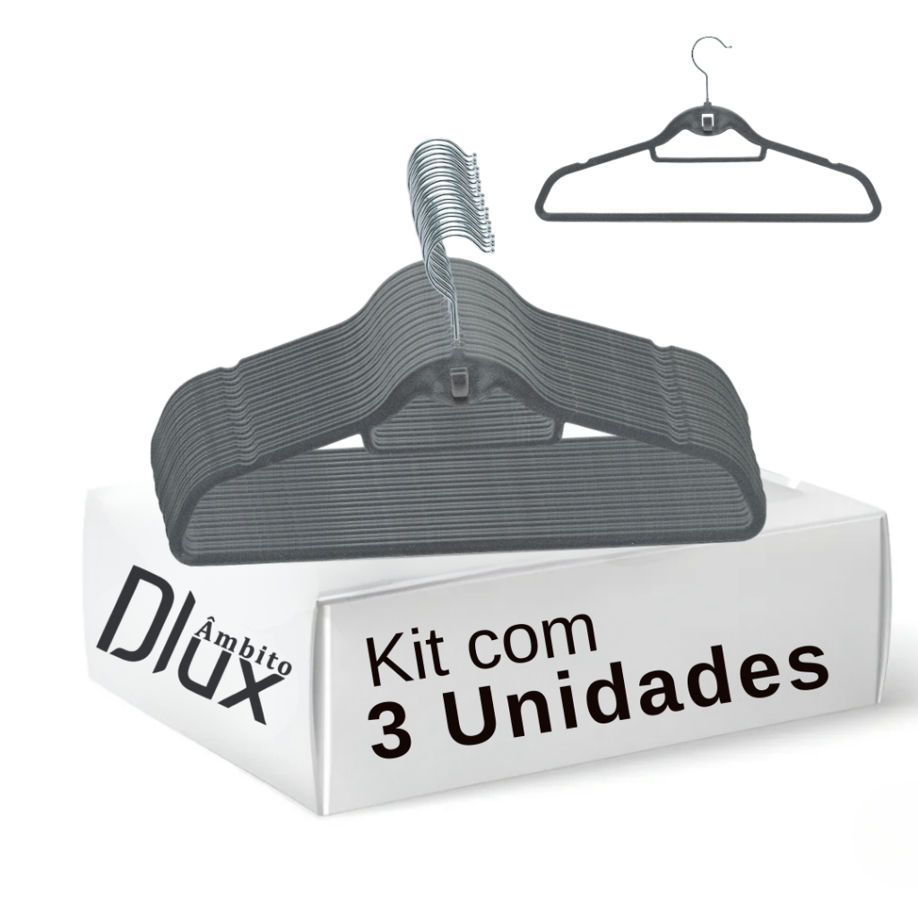 Kit 3 Cabides De Veludo Slim