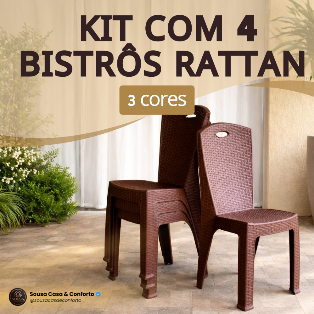 Kit 4 Cadeiras Bistrô Rattan Reforçada