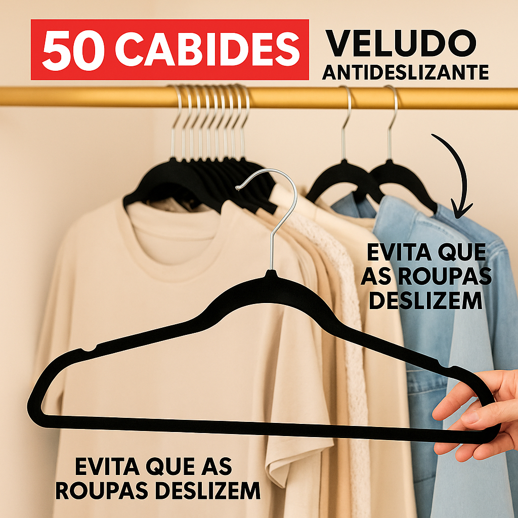 Kit 50 Cabides Veludo Slim