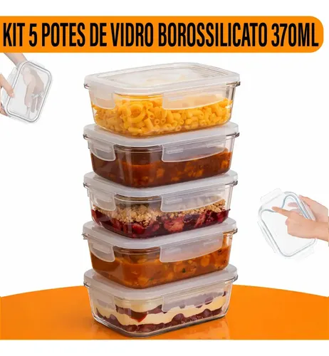 Kit 5 Potes Herméticos Vidro 370Ml