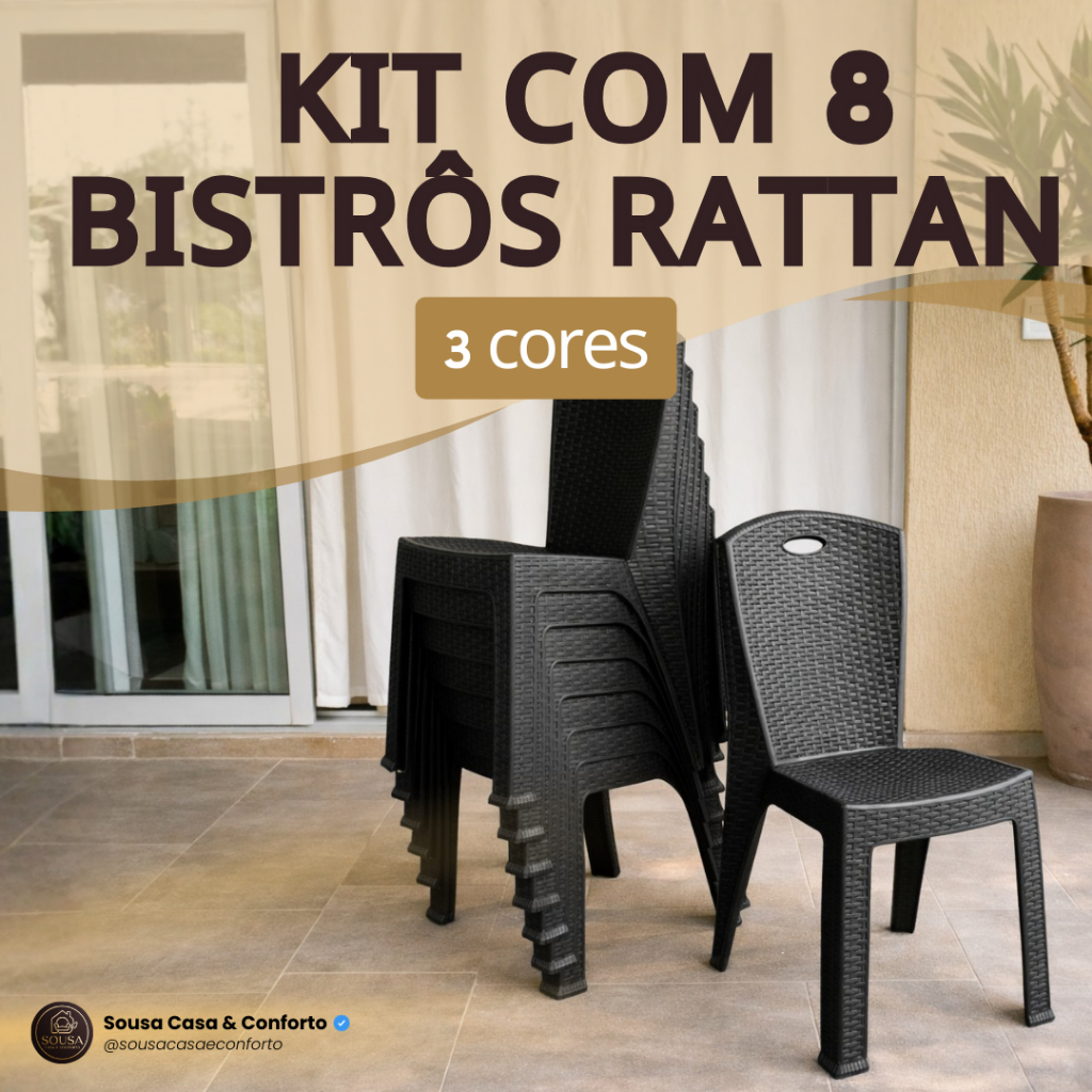 Kit 8 Cadeiras Bistrô Rattan Reforçada