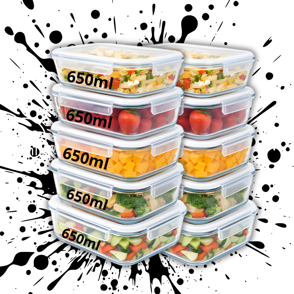 Kit Pote Hermetico Vidro 650Ml Tampa Trava