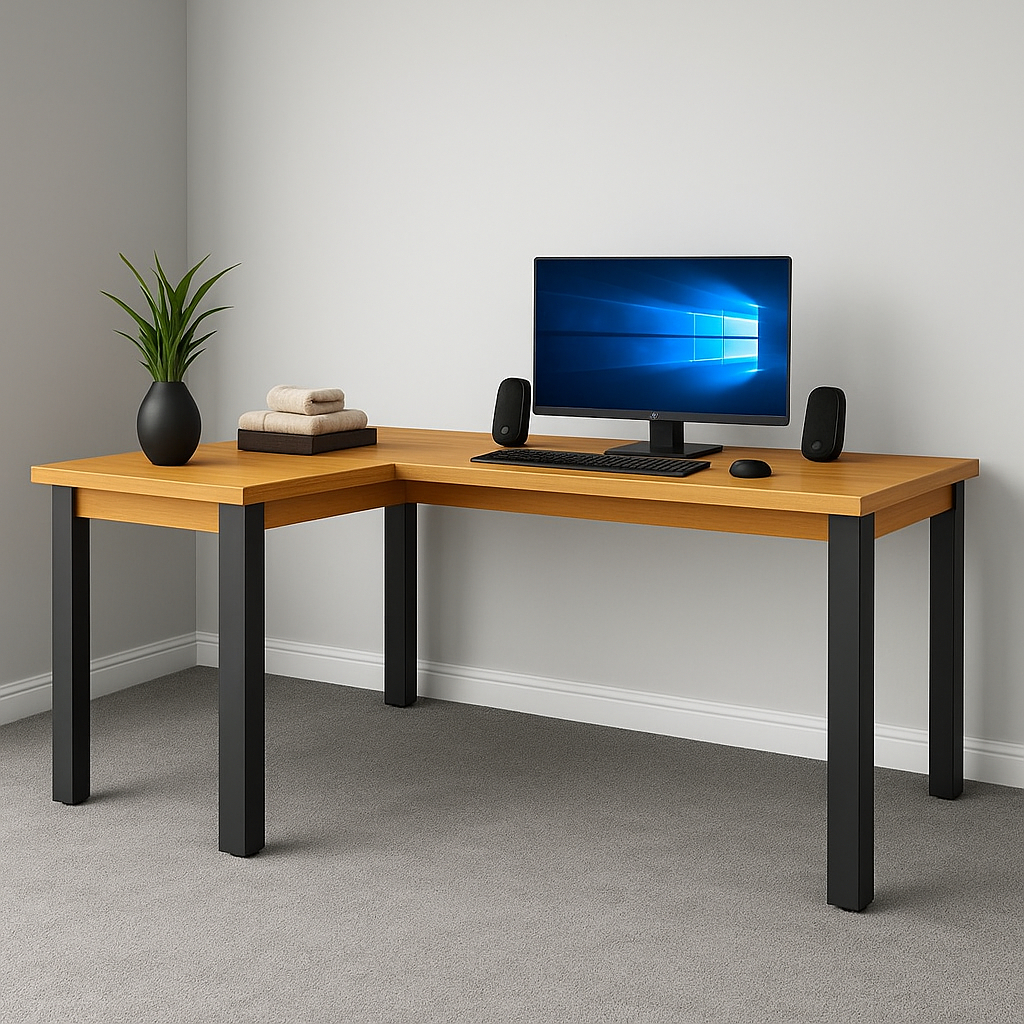 Mesa Em L Branca, Preta E Mel