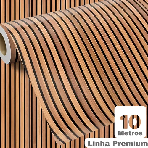 Papel De Parede Madeira Adesivo Ripado 10 Metros Lavável